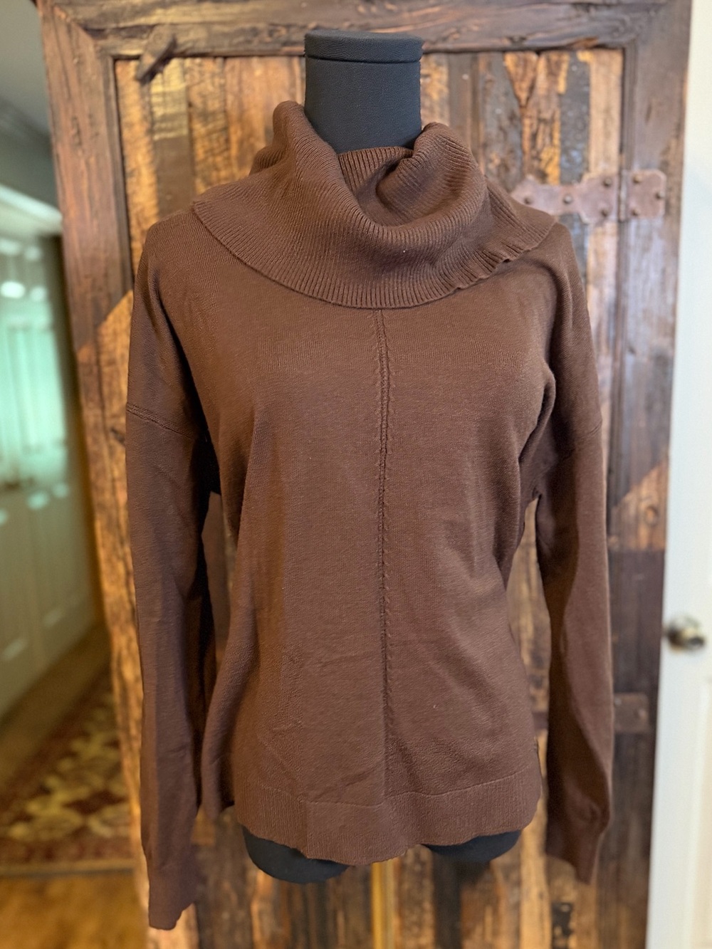 Wonderly Brown Cowl Neck Sweater L Long Sleeve NWT fall layering minimalist